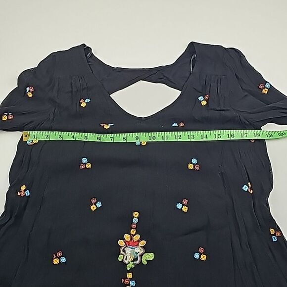 Free People Black Oxford Embroidered Long‎ Sleeve Back Cut Out Mini Dress Size S - Picture 7 of 8